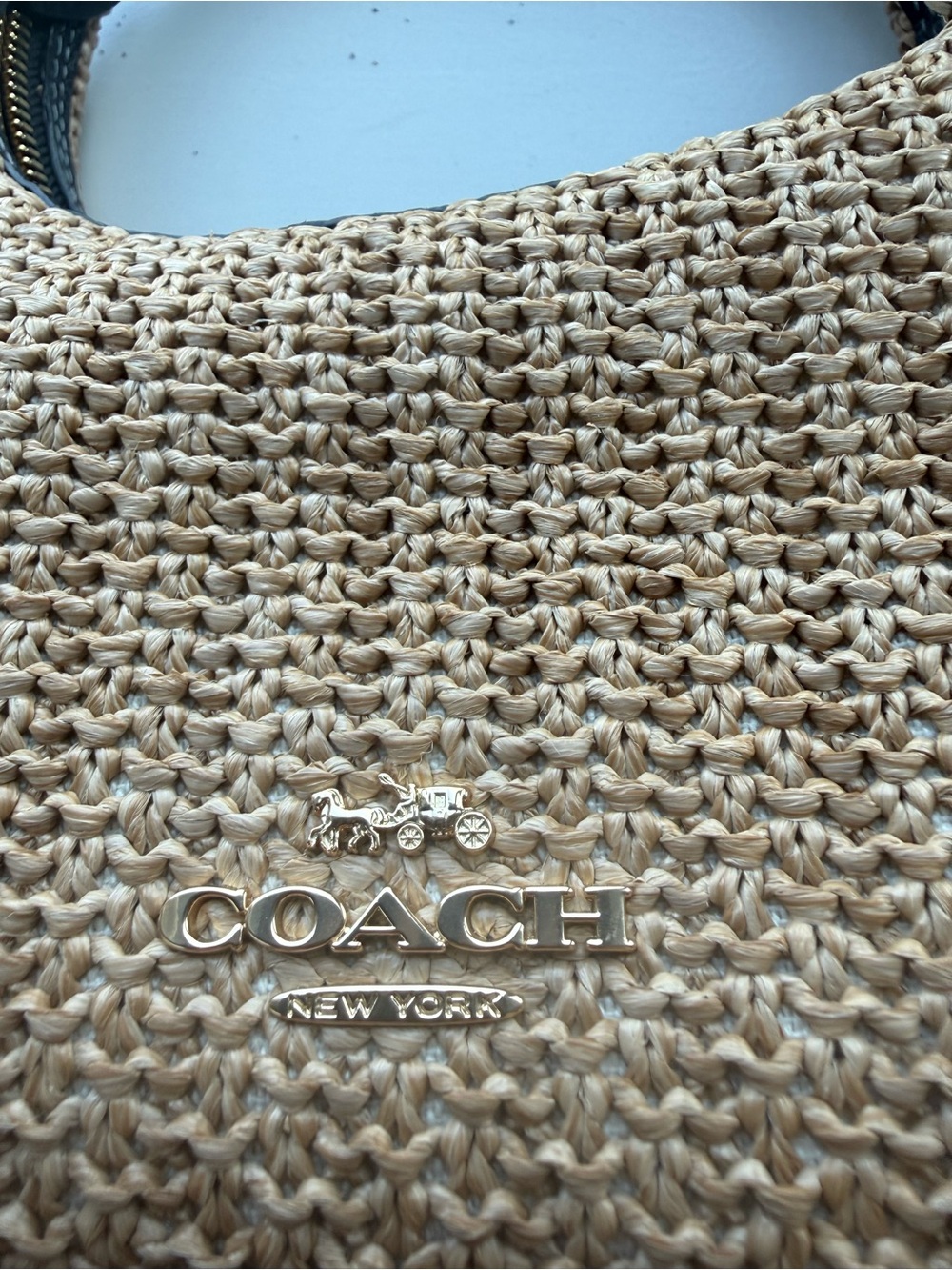Coach Straw Crossbody Hobo with Black Trim - Picture 6 of 8